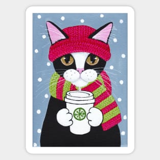 Winter Coffee Tuxedo Cat Sticker